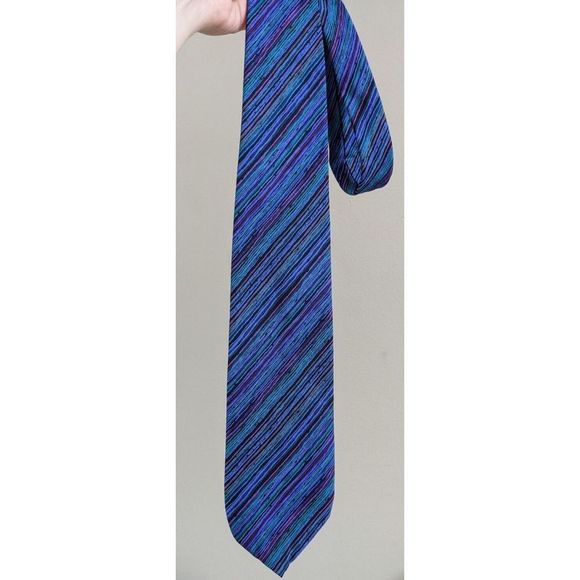 Vintage Teal Blue Purple Diagonal Stripes Neck Tie - Picture 6 of 6